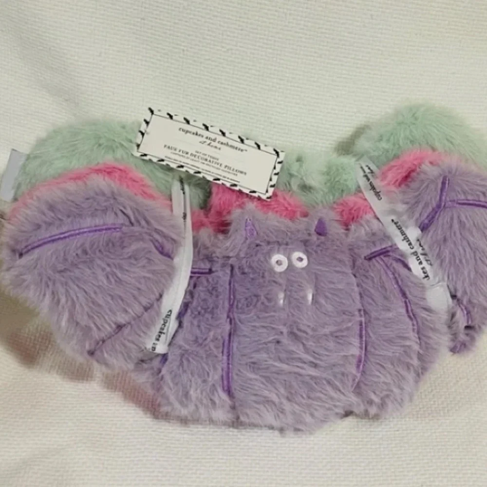 Cupcakes & Cashmere Pastel Faux Fur Halloween Bat Pillows New Release Set of 3